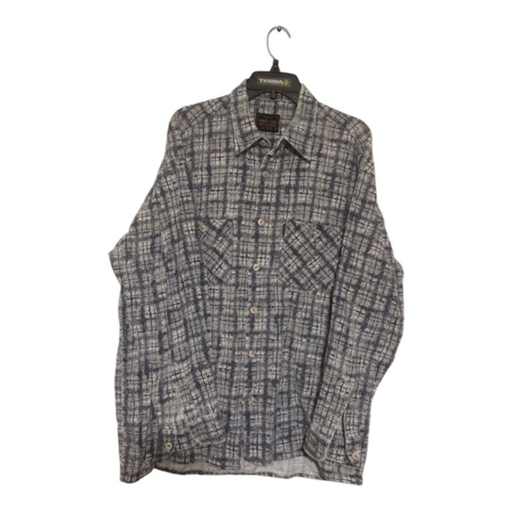 Daniel Joss Mens Long Sleeve Shirt Casual Button Down Linen Blend Plaid Blue XL
